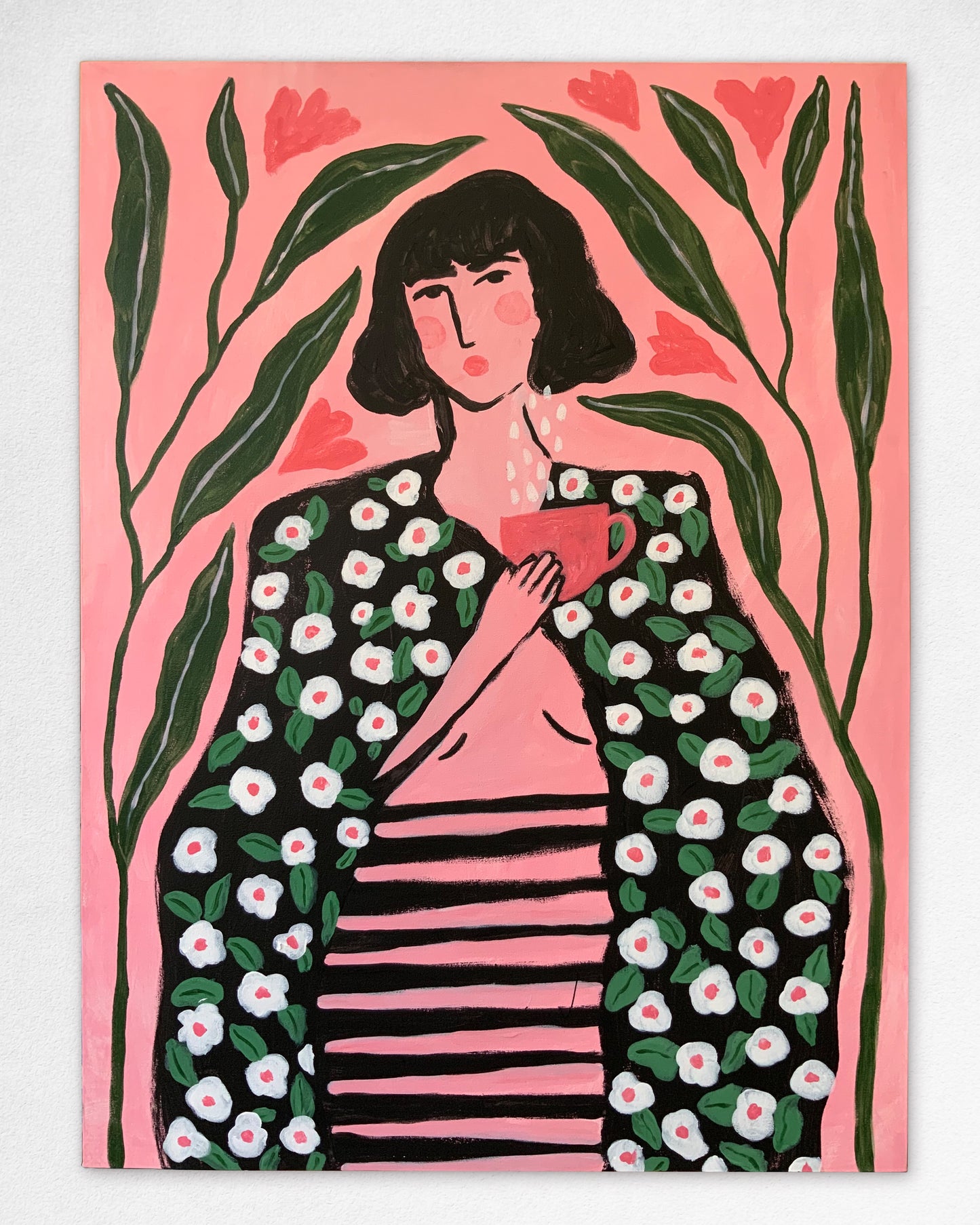 Medio vestida de noche rosa